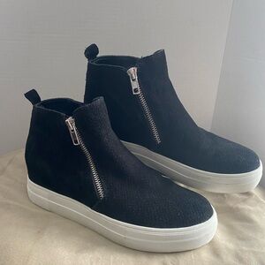 Steve Madden Black Suede High-Top Platform Sneakers with Silver Hardware